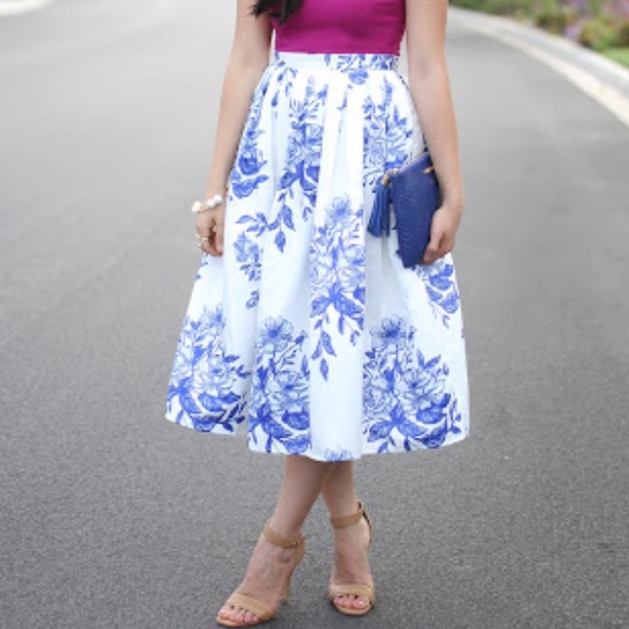 Blue White Floral Midi Skirt - Picture 6 of 6